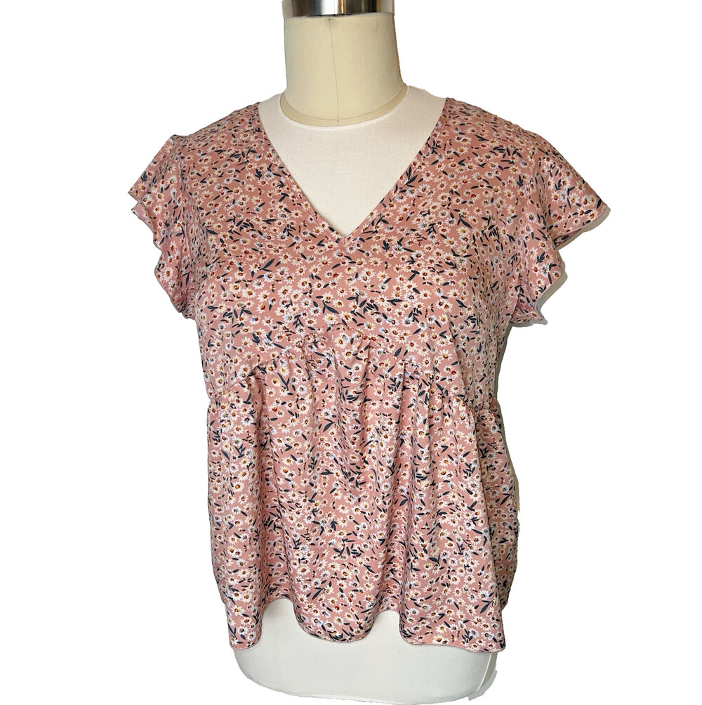 SHEIN Women's XXL Sleeveless Blouse Tank Dusty Pink Ditsy Floral VNeck Peplum